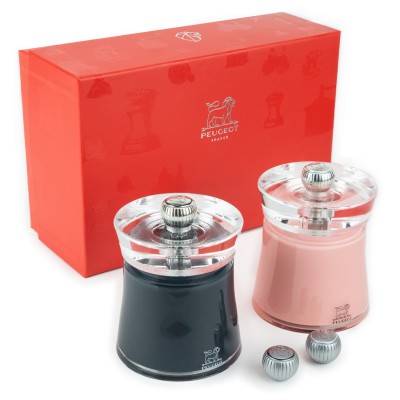 Dárkový set Peugeot mlýnků na pepř a sůl BALI šedá a růžová 8 cm