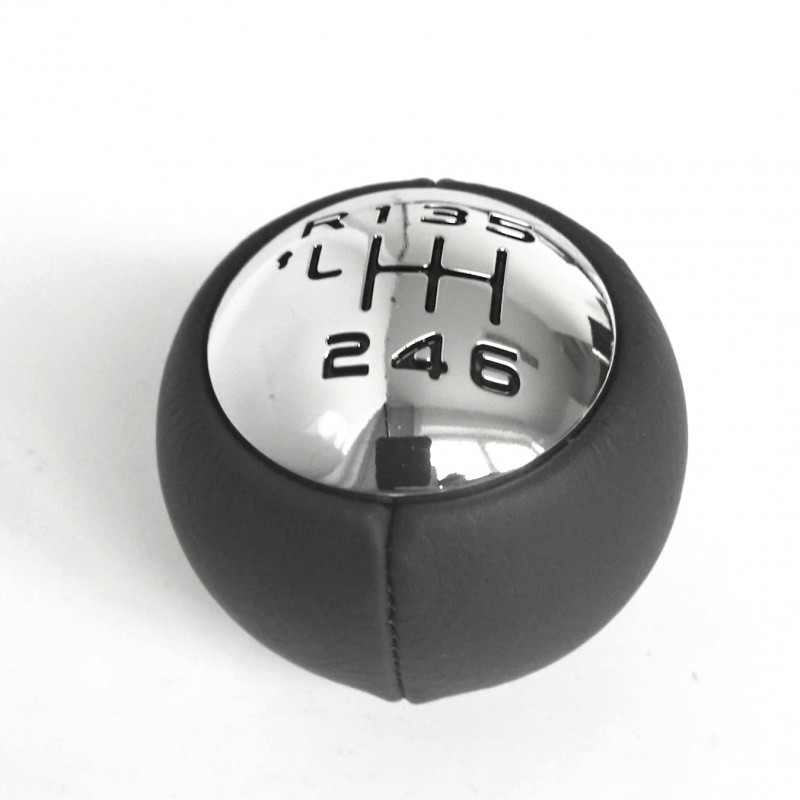 Gear lever knob BVM6 Peugeot - black leather and aluminium glossy chrome