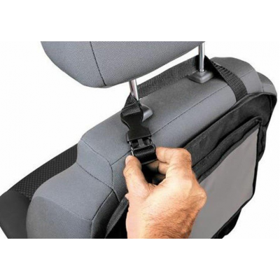 Front seat organizer with tablet case